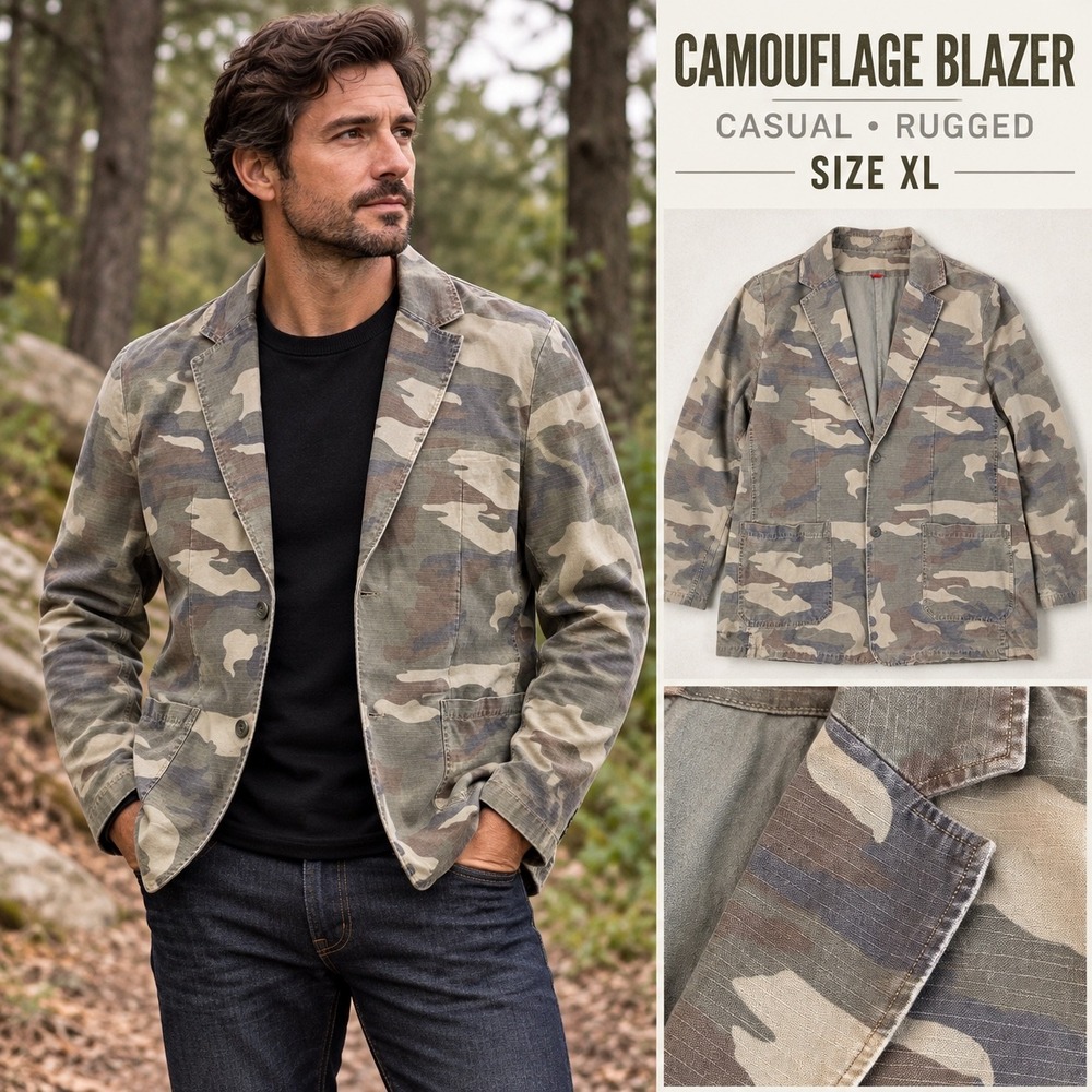 Mossimo Mens Camo Blazer Jacket XL Green Brown Camouflage Cotton MRBZ-2501